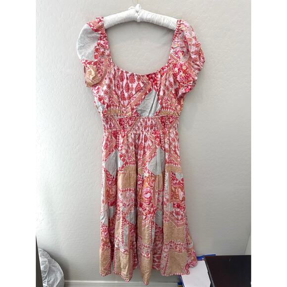 JACQUIE THE LABEL | Boho Patchwork Floral Maxi Dress Puff Sleeve NWT | Large - Picture 5 of 9